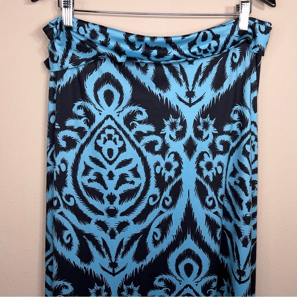 XXL Jamby Style Blue Black Maxi Skirt Geometric Boho Bohemian Tribal Stretch - Picture 4 of 14